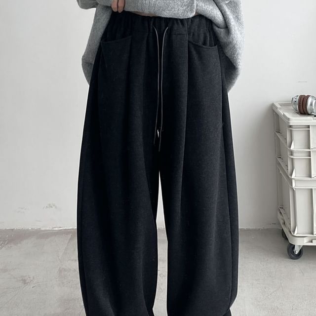 Cossita-Drawstring Waist Plain Baggy Sweatpants