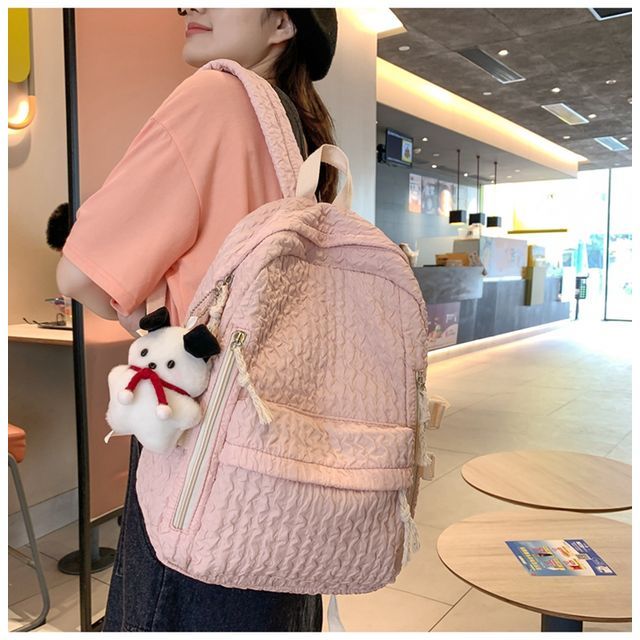 MUSIS Textured Plain Backpack / Bag Charm / Set YesStyle