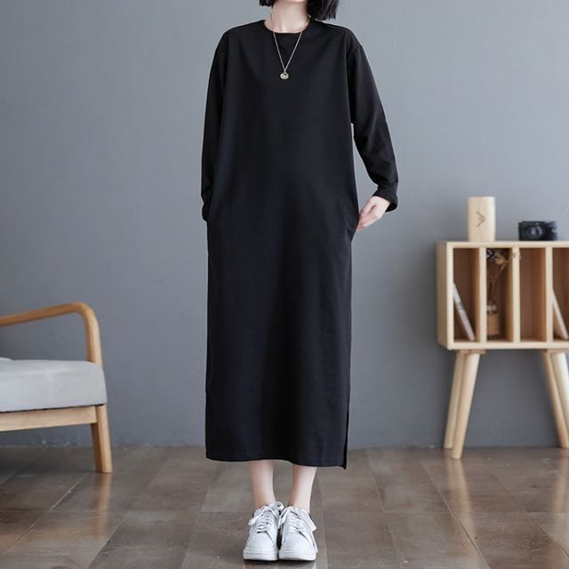 chinese dress ladies The Ribbed Midi T-Shirt Dress Black XL
