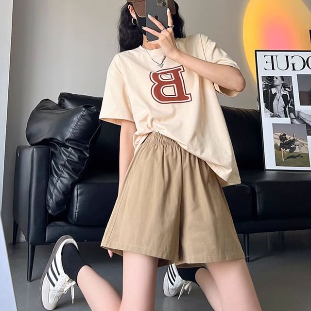ANORA-High Waist Plain Wide Leg Shorts