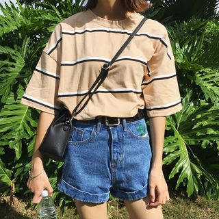 monroll - Striped Short-Sleeved T-Shirt | YesStyle