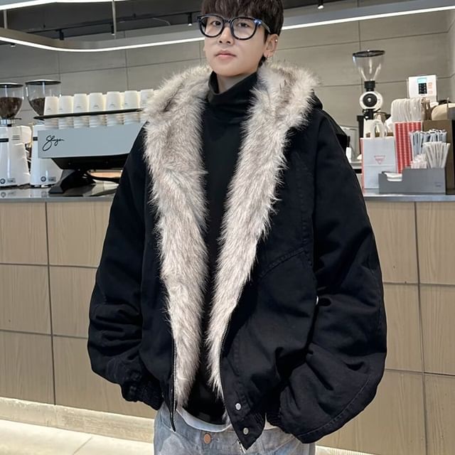 Plummie-Plain Hooded Fleece Zip Jacket