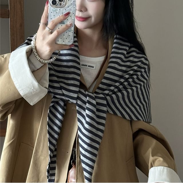 Porstina-Striped Triangle Knit Shawl
