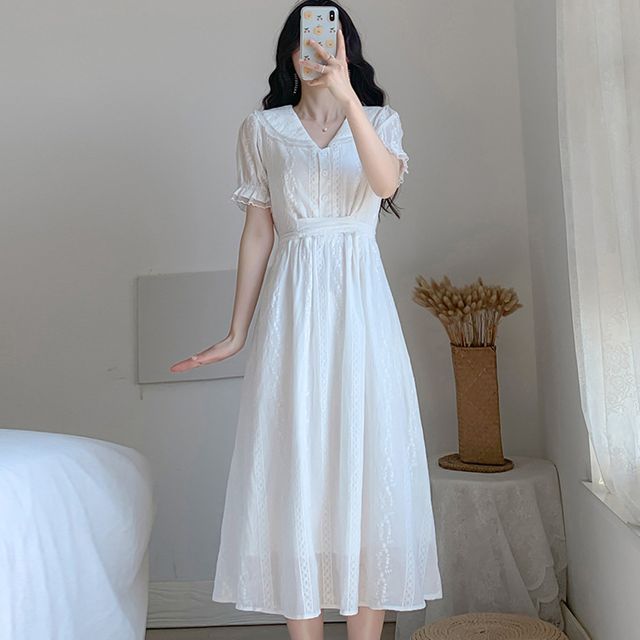 Pariosa - Peter Pan-Collar Ruffle Trim Panel Lace Dress | YesStyle