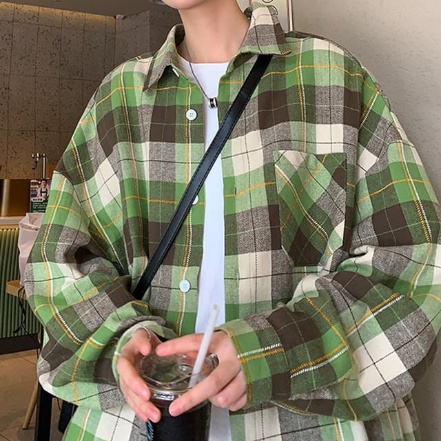 Kimeya-Long Sleeve Collared Plaid Shirt