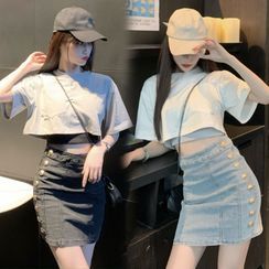 Heartsily - 中袖短款T裇 / 迷你牛仔裙 / 短款背心 Heartsily - 中袖短款T裇 / 迷你牛仔裙 / 短款背心
