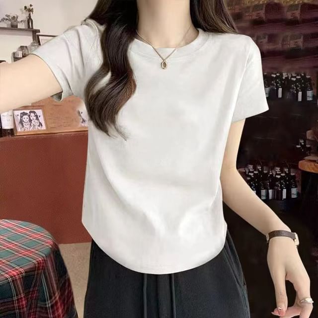 Sienne-Short-Sleeve Crew Neck Plain T-Shirt