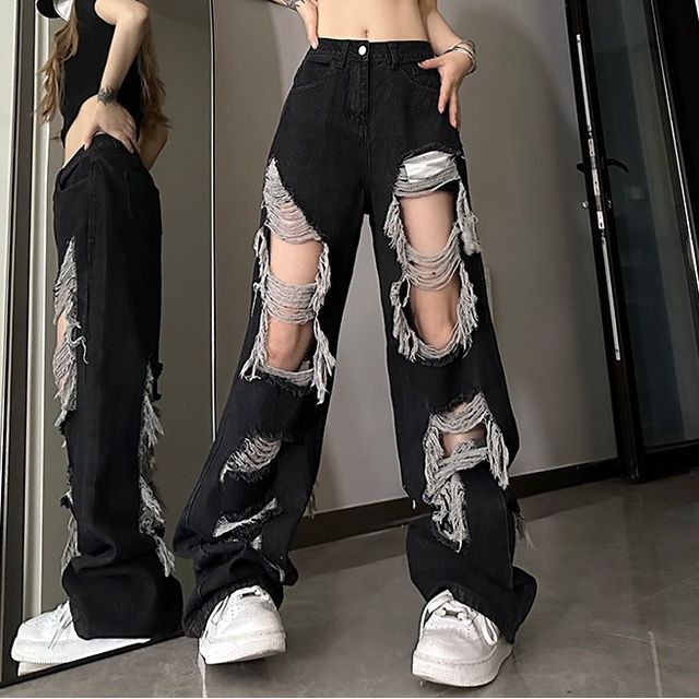 Kenning - Low Waist Washed Ripped Wide Leg Jeans | YesStyle Kenning - Low Waist Washed Ripped Wide Leg Jeans | YesStyle