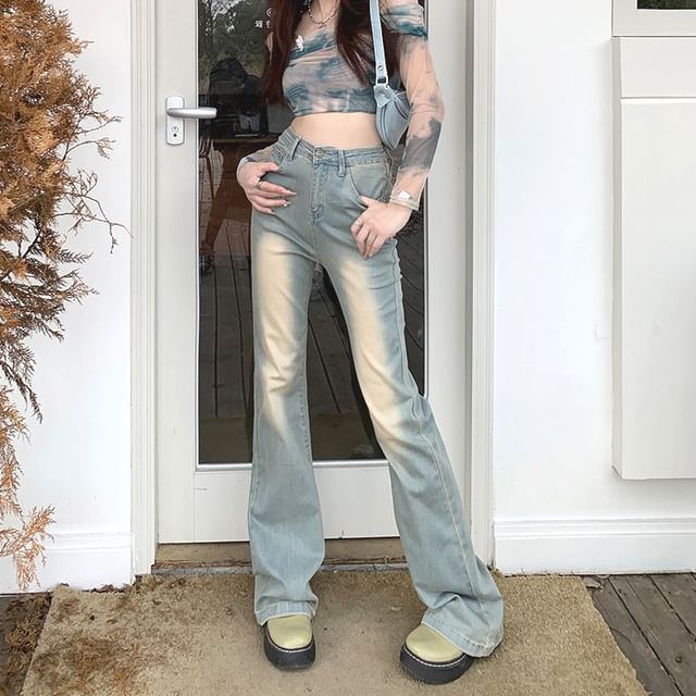 Faiar-High Rise Washed Flared Jeans