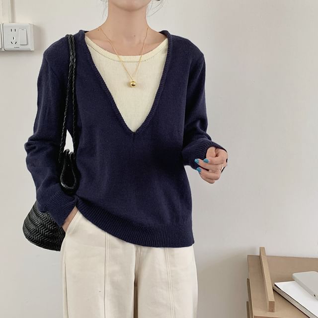 OGAWA-Round Neck Mock Two Piece Sweater