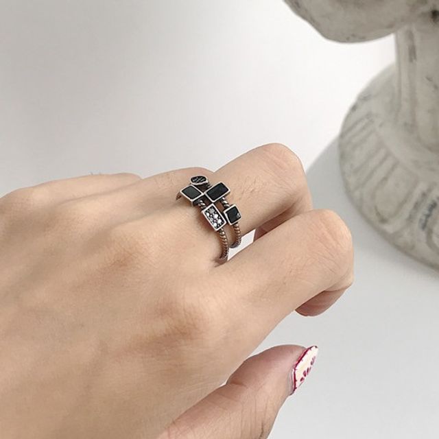 Forainer-Rhinestone Sterling Silver Open Ring