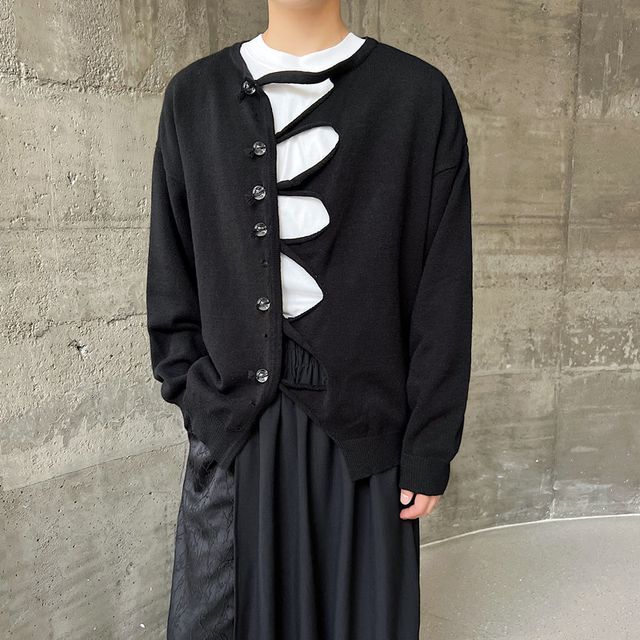 ravewider-Plain Cutout Cardigan