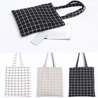 Eastin Checked Canvas Tote Bag | YesStyle