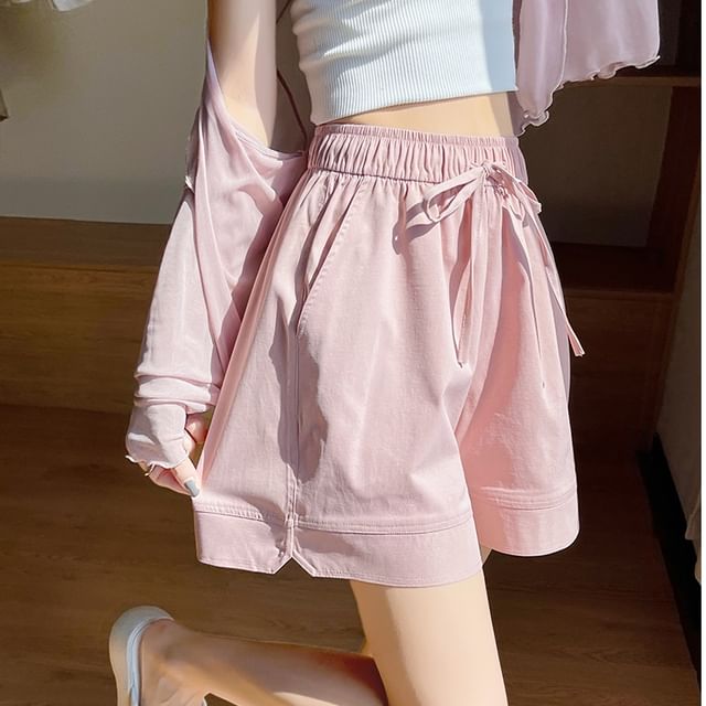 evanesce-High Rise Plain Wide Leg Sweatshorts