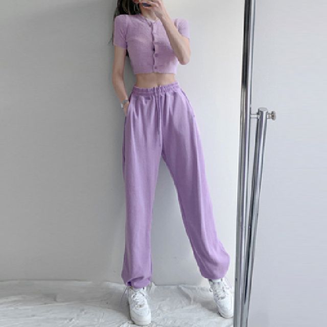 KONGER-High Waist Plain Sweatpants