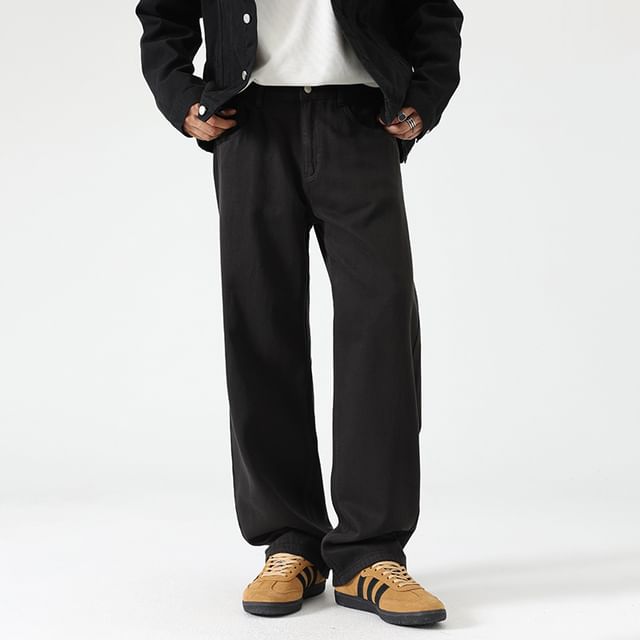 Nataro-High Waist Plain Straight Leg Jeans