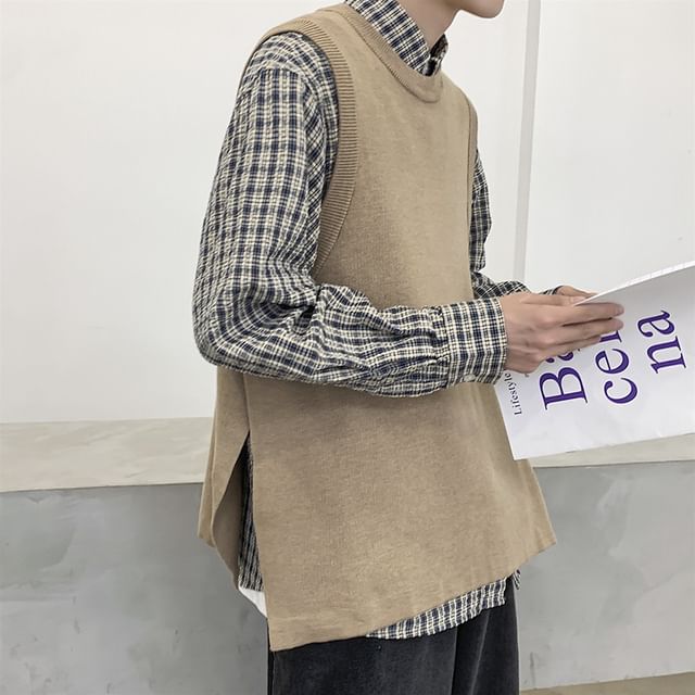 Wescosso-Crew Neck Plain Sweater Vest