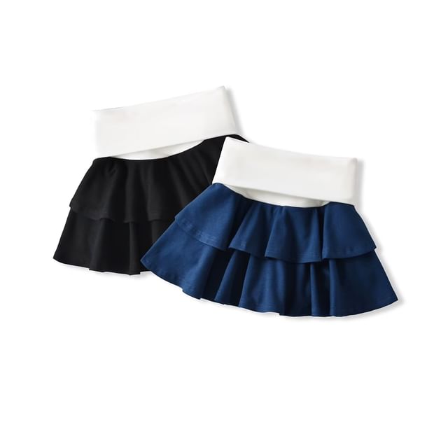 JVL-High Waist Two Tone Mini A-Line Skirt