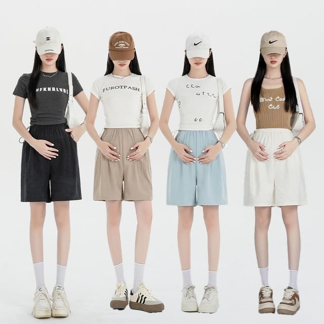 Rosy Street-Maternity Drawstring Waist Plain Shorts