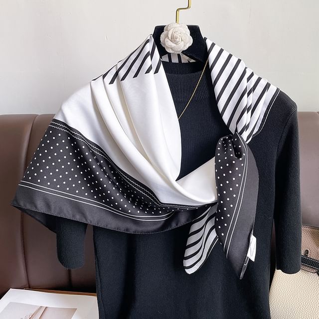 Amandier-Dotted Striped Square Scarf