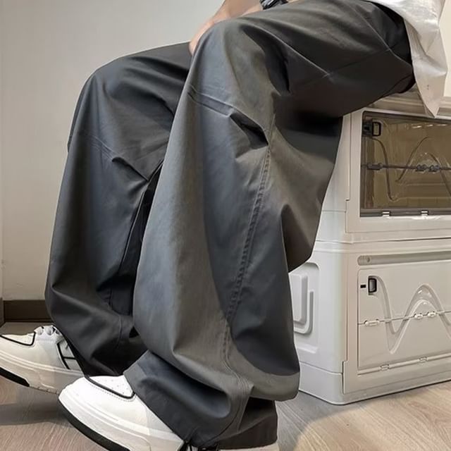 emeisa-High Waist Plain Wide Leg Pants