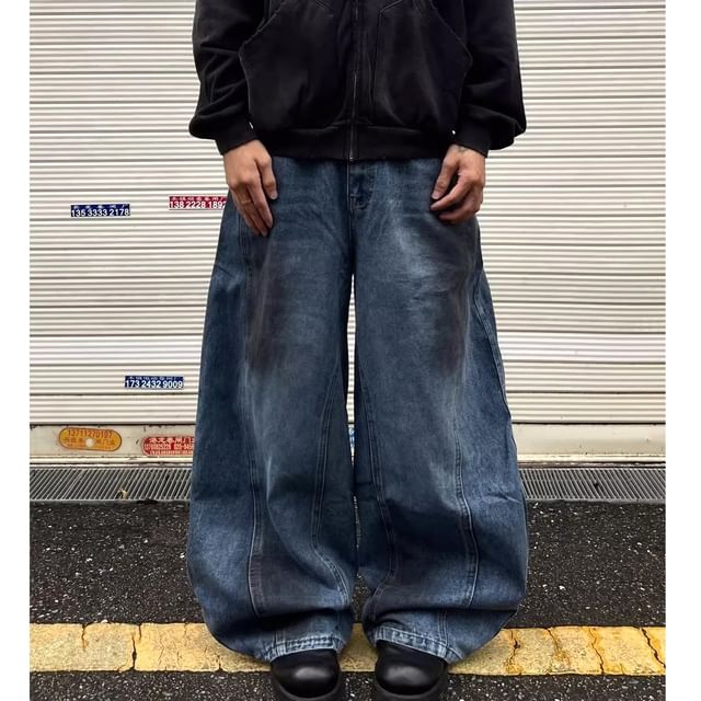 Blueforce-Mid Rise Washed Wide Leg Jeans