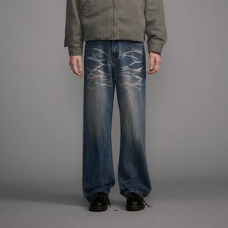 Omozando-Mid Rise Washed Loose Fit Jeans