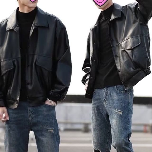 DuckleBeam-Plain Faux Leather Oversize Jacket