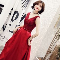 Orchidland - Beaded Sleeveless A-Line Evening Gown Orchidland - Beaded Sleeveless A-Line Evening Gown