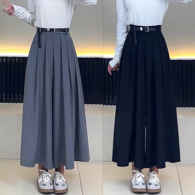 Woohan-High Rise Plain Wide Leg Pants