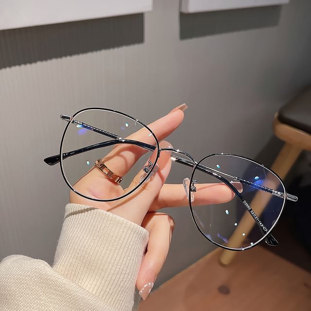 Mol Girl Round Metal Frame Blue Light Blocking Eyeglasses Black/Blue One Size