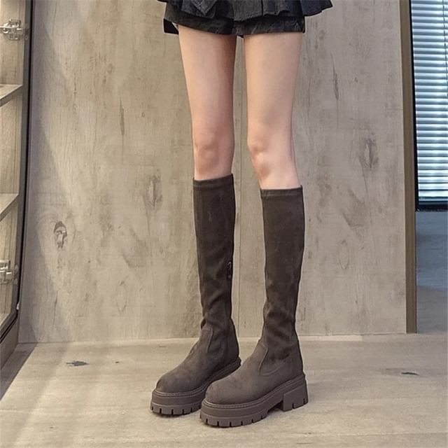 Asterisk-Faux Leather Platform Tall Boots