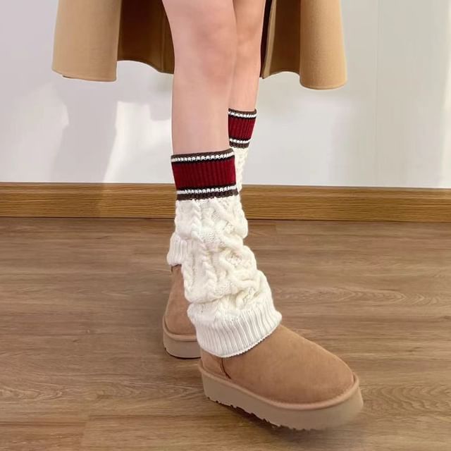 Lychee-Striped Cable Knit Leg Warmers
