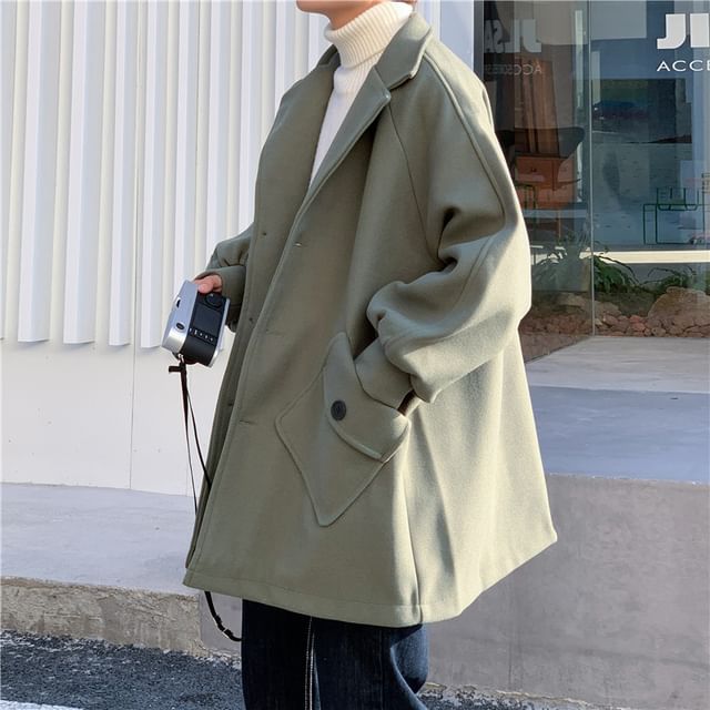 Phoneus-Lapel Collar Plain Single Breasted Pocketed Coat