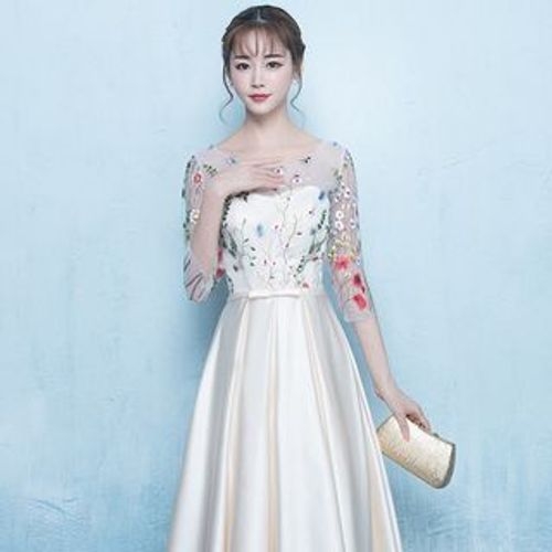 Wonhi Embroidered ElbowSleeve Aline Cocktail Dress YesStyle