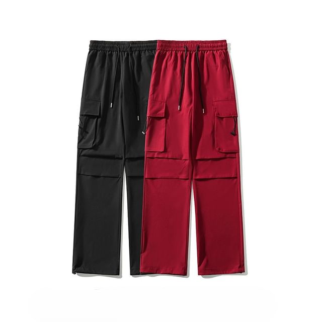 Aozora-Mid Rise Plain Cargo Straight Leg Pants