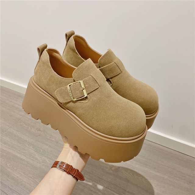 Anran-Platform Plain Buckled Shoes