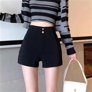 Everose-High Waist Plain Shorts
