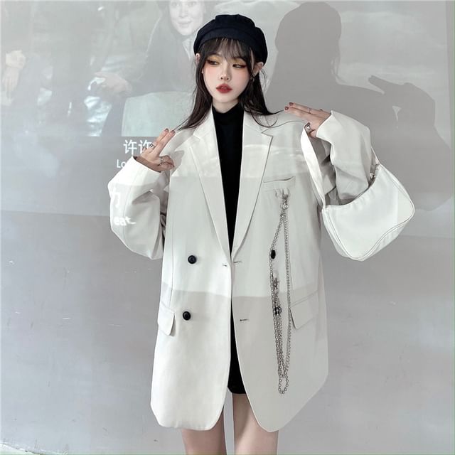Porstina-Plain Double-Breasted Blazer