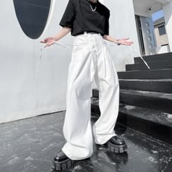 Mimiyox - Mid Rise Plain Wide Leg Cargo Parachute Pants