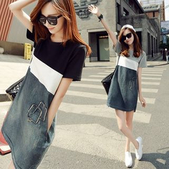Frigga - Color-Block Denim Mini Dress Frigga - Color-Block Denim Mini Dress