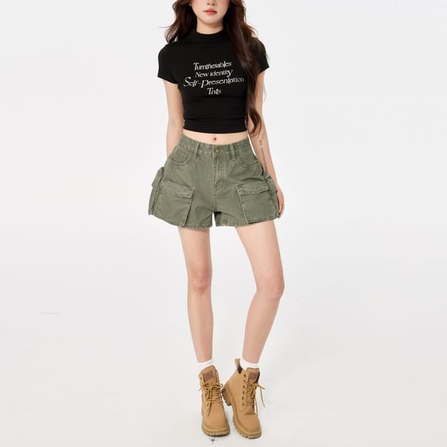 Denimot-Mid Rise Plain Cargo Shorts