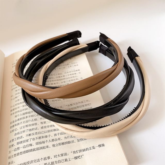 enthice-Twist Faux Leather Headband