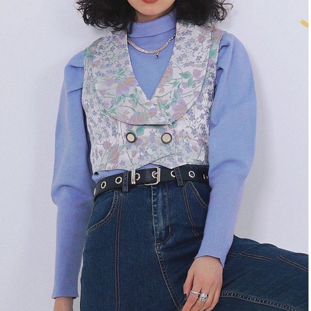 DUKA-Floral Print Double-Breasted Vest