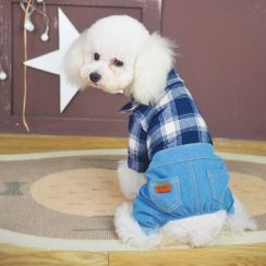 Puppy Love - 套裝: 寵物馬甲 + 格子及牛仔寵物連衣褲 Puppy Love - 套裝: 寵物馬甲 + 格子及牛仔寵物連衣褲