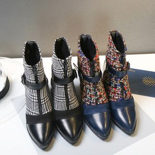 Niuna-Block-Heel Patterned Ankle Boots