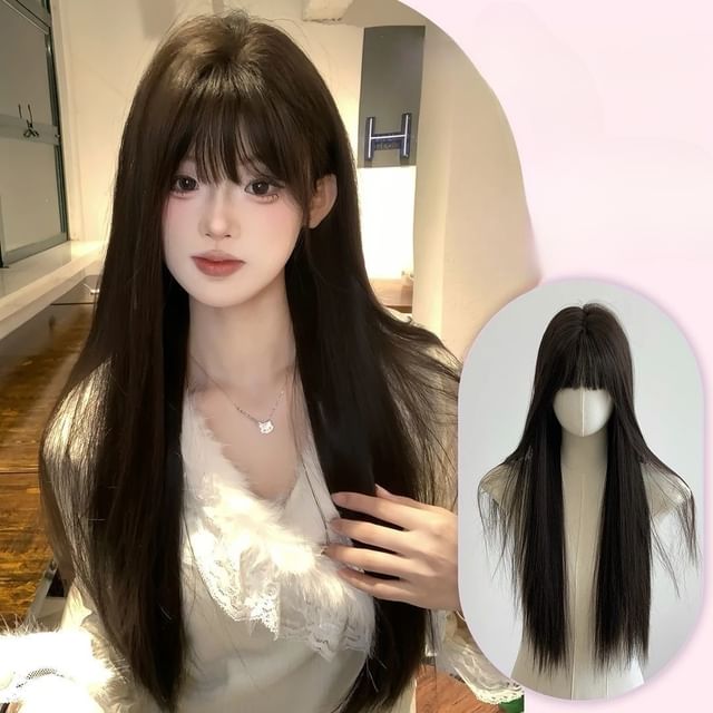 Jasmintinea-Set Long Full Wig - Straight Hair Net