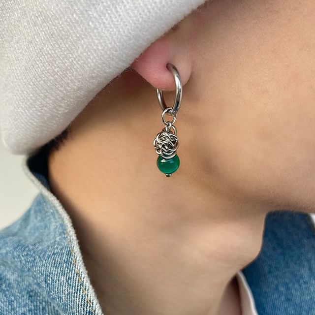 Lilafey-Gemstone Bead Drop Hoop Earring Clip-On Earring
