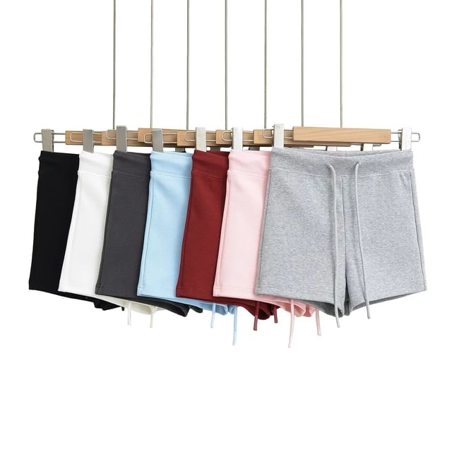 Asiris-Drawstring Waist Plain Sweat Shorts
