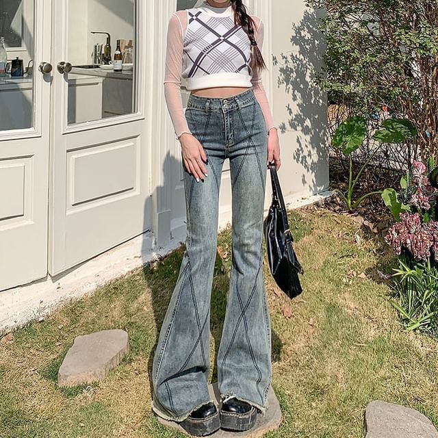 Denimot-High Rise Washed Flared Jeans Various Designs